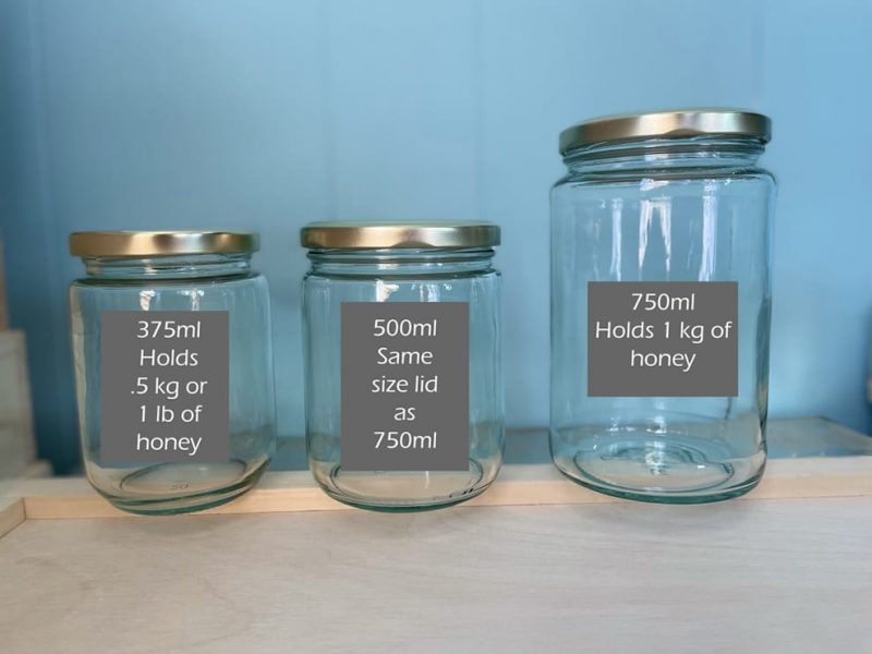 Jars, Honey jars, glass jars, cylinder jars 750ml, 500ml, 375ml