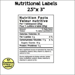 honey nutritional labels