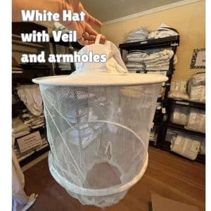 White protective hat with veil and armholes